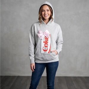 Diet Coke Gray PINK BOW HOODIE  Sweatshirt Limited Edition XXS NWT